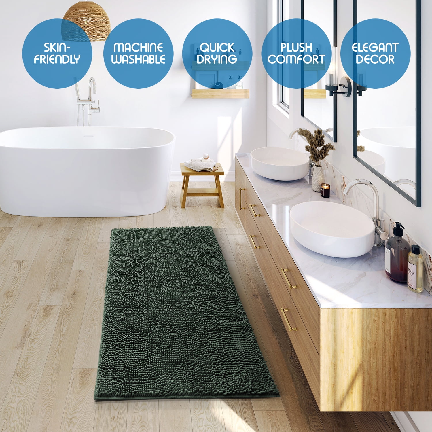 Nestl Bathroom Rugs, Machine Washable Bath Mats For bathroom Floor Rugs, Nonslip Backing Rubber Bath Rug, Hunter
