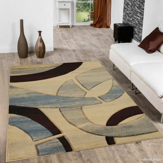 Allstar Brown Beige Carved Circles Modern Abstract Geometric Area Rug 5 2 X 7