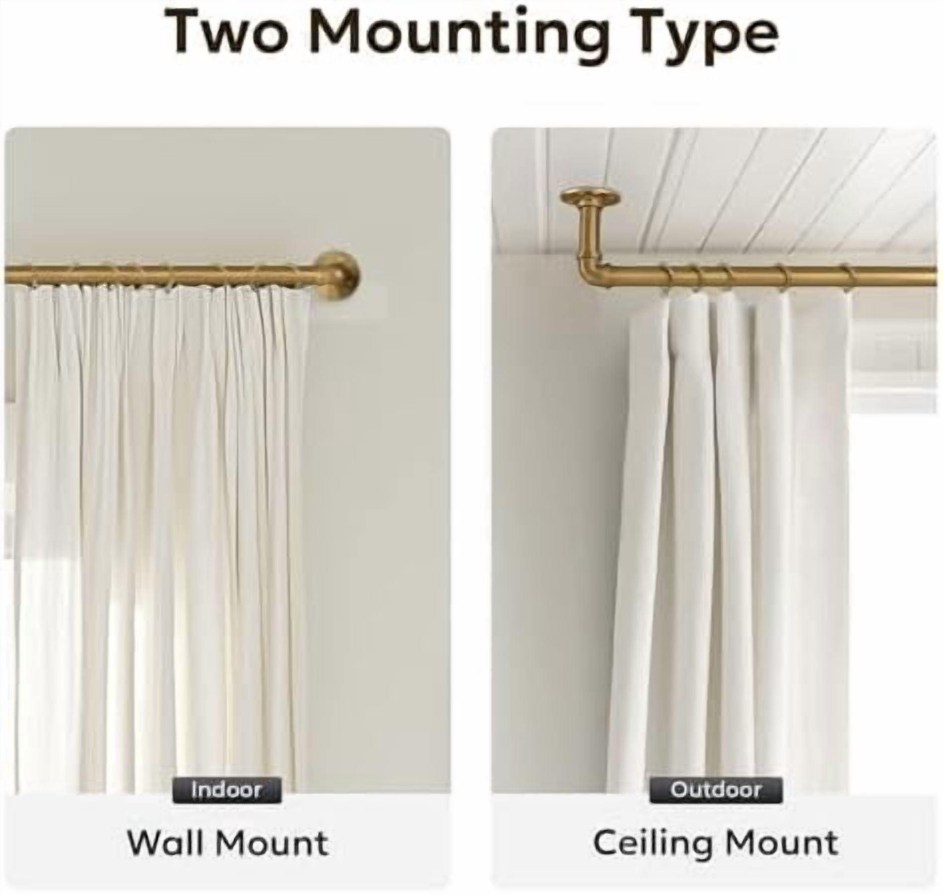 Curtain Rods for Windows 66 to 120, 1 Inch Industrial Wrap Around Warm Gold Curtain Rod, Indoor/Outdoor Room Divider Adjustable Drapery Pole, 66"-120"