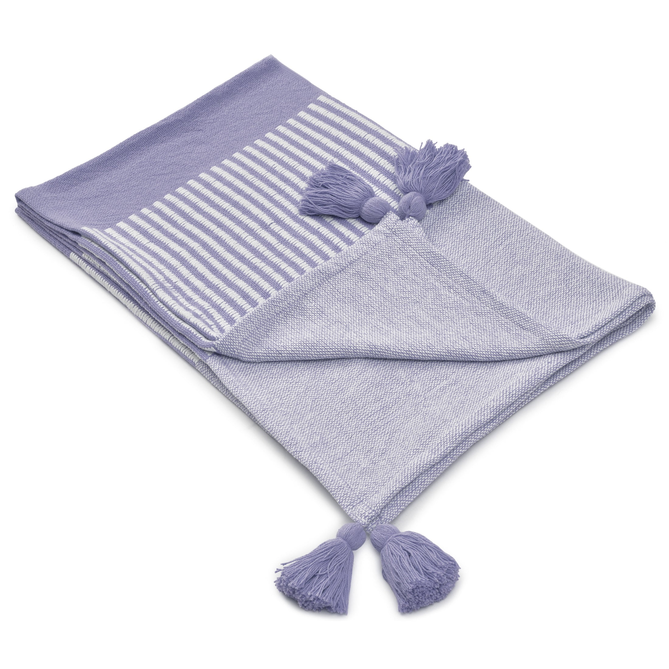 Ox Bay Rory Purple/White Striped Lightweight Cotton with Tassels Throw Blanket, 50" x 60"