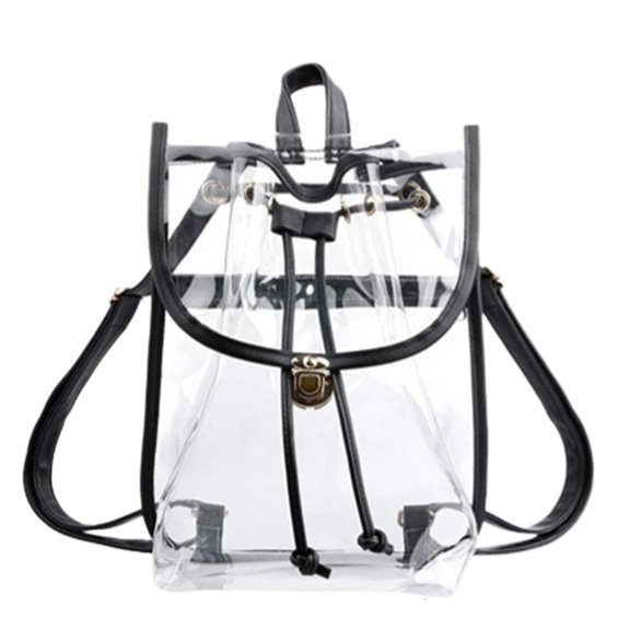 TACILIP Backpack, Heavy Duty Clear Backpack, Mini Gym Drawstring Bag for Student School Supplies Camping Travel
