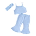 thumbnail image 2 of Aojekbee Baby Girl Summer Outfits Solid Color Ribbed Sleeveless Tank Tops Flare Pants Headband 3Pcs Clothes Set, 2 of 10