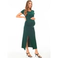 thumbnail image 5 of Bearsland Women's Short Sleeve Maternity Dress Ruched Split Pregnancy Maxi Dresses 2-Pack, 5 of 7