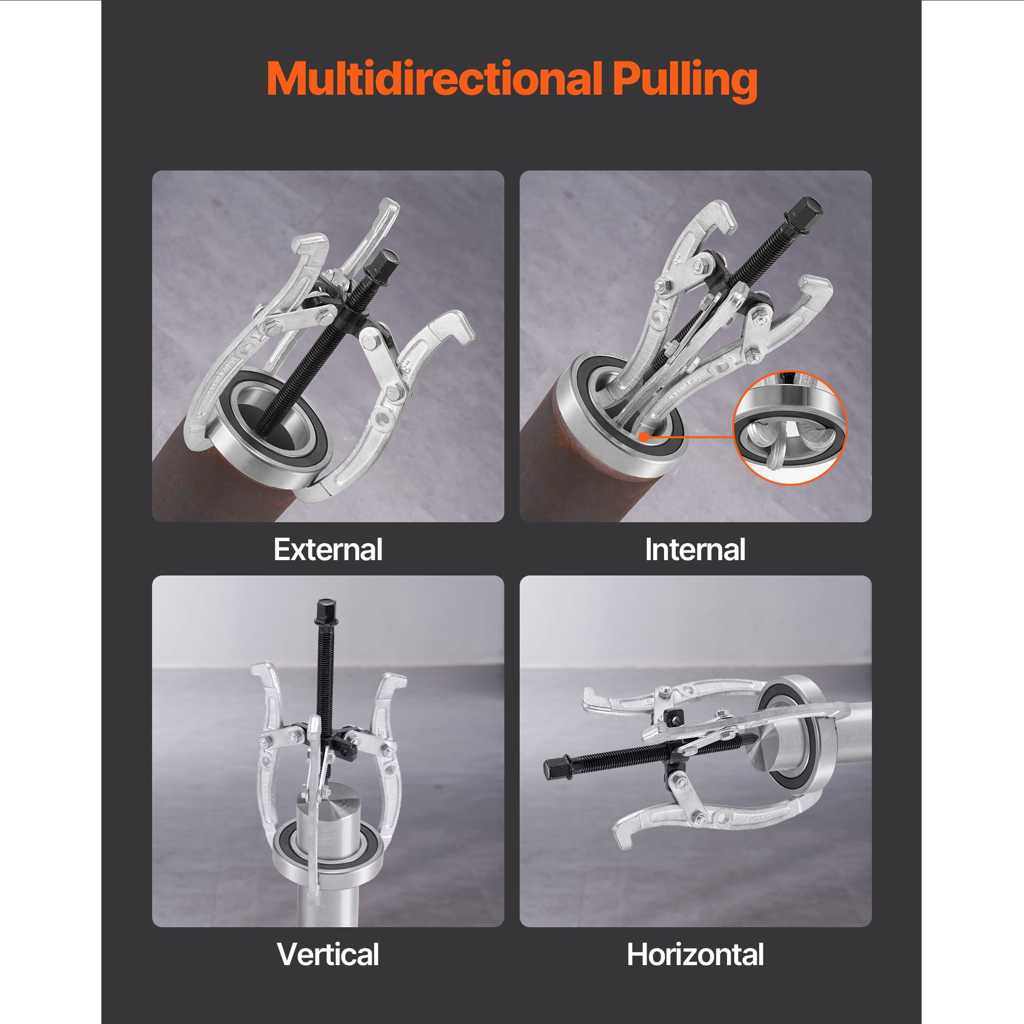 KFFKFF Gear Puller Set, 3 in/4 in/6 in/8 in with Reversible Jaws, 2 Jaw/3 Jaw Pulley Puller Tool, 4-Piece Heavy-Duty Kit