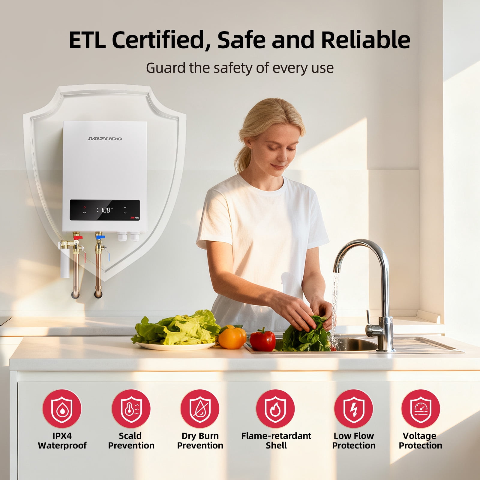 Mizudo EQUIK Classic 18 kW 3.0 GPM 240-Volt Touch Screen Residential Tankless Electric Instant Hot Water Heater