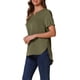 thumbnail image 4 of INSPIRAR CHIC Blusas de Verano Casuales para Mujeres con Cuello en V de Manga Corta y Dobladillo Curvo S Verde Ejército, 4 of 6