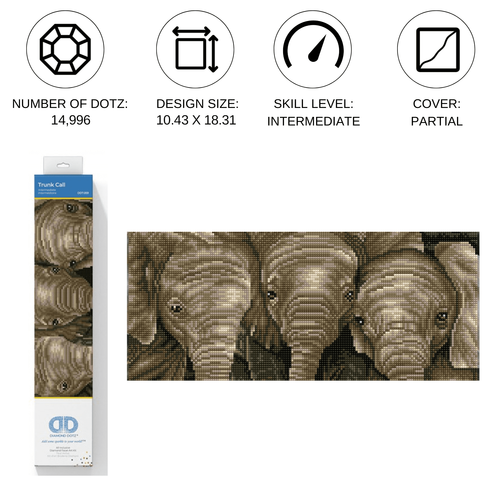 Diamond Dotz Trunk Call Elephant Diamond Painting Kits for Adults - Diamond Art Kits a Relaxing Creative Craft Kit with Dotz Gems 10.4"x18.3"