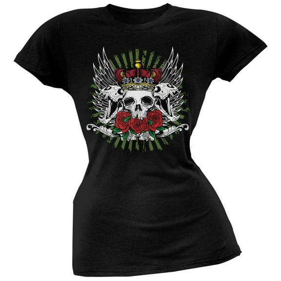 Skull & Roses Black Soft Juniors T-Shirt - Medium