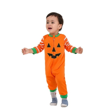 

Pudcoco Halloween Family Matching Pajamas Set Stripe Pumpkin Round Neck Long Sleeve Tops Pants