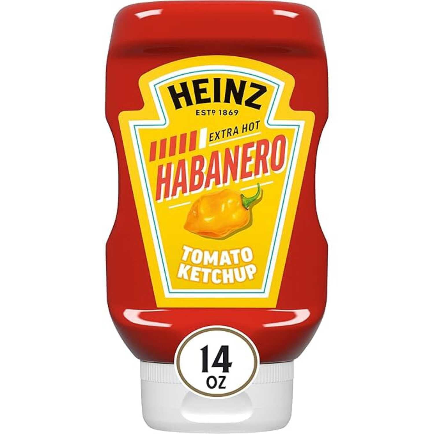 (6 pack) Heinz Tomato Ketchup Blended With Habanero Inverted Squeeze Bottle, 1 Bottle, for Easy Sharing and Easy Serving, Extra Hot, 14 oz