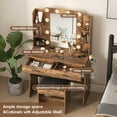 thumbnail image 2 of Vabches Vanity Desk Set with Mirror and Lights, Large Makeup Table with Charging Station, Comfortable Stool, 2 Drawers, Lots of Storage Shelves, 2 of 9