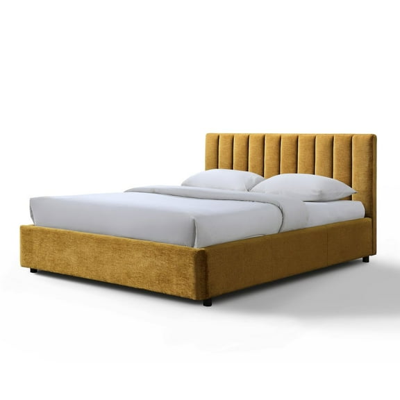 Omax Decor Jaxon Fabric Upholstered Platform Queen Bed in Gold