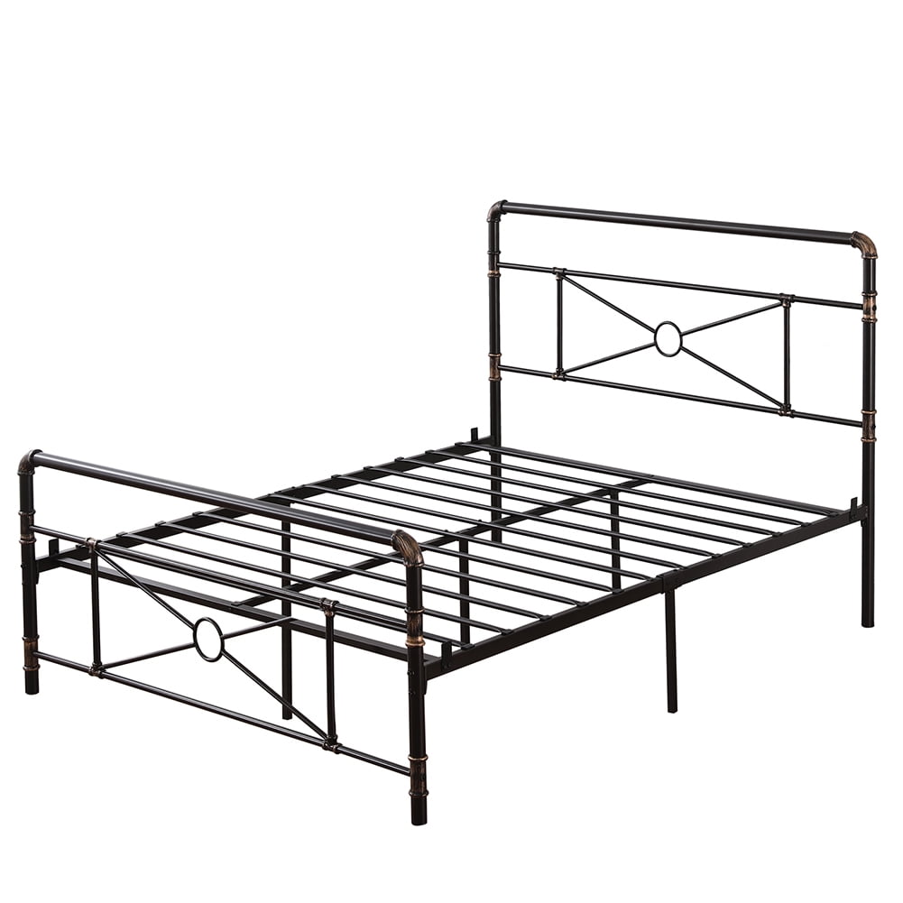 Kepooman Single-layer Black Metal Double Bed Cross Design with Bed Foot Full black, 63.80"L x 20.87"W x 5.51"H, Queen Kepooman Single-layer Black Metal Double Bed Cross Design with Bed Foot Full black, 63.80"L x 20.87"W x 5.51"H, Queen