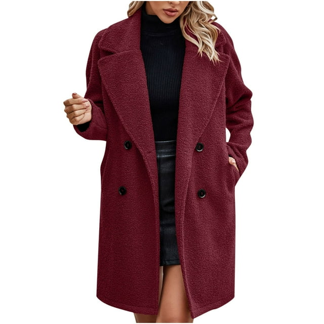AherBiu Veste en Tweed Femme Tendance Chic Décontractée à Revers Boutonnée Longues Vestes à Double Boutonnage Manteau Longueur Genou