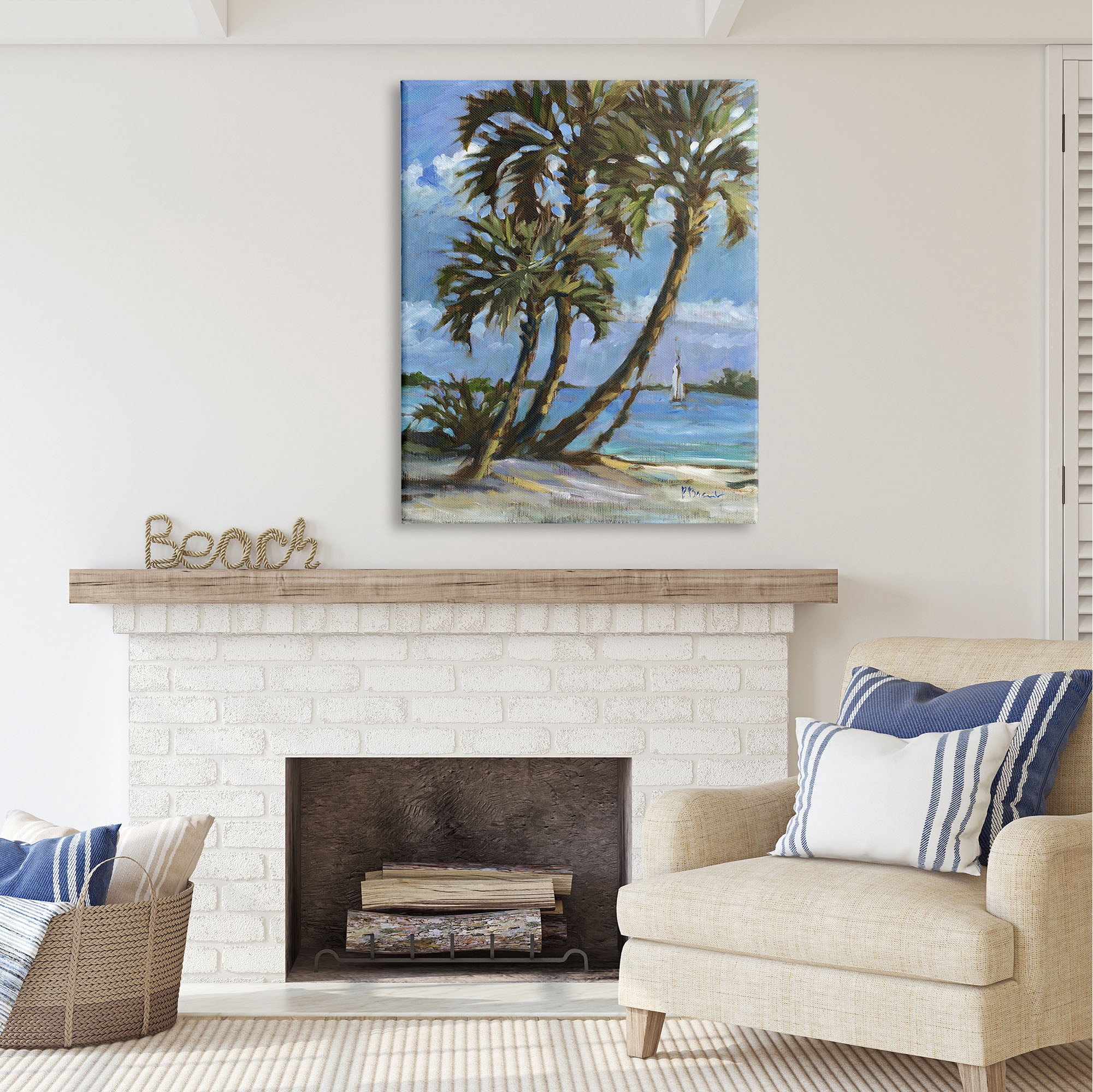 Stupell Industries Sailboat Tropical Shore Transportation Painting Gallery Wrapped Canvas Print Wall Art, 36 x 48