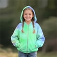 thumbnail image 5 of AHTJRT Girl's Jacket Gradient Color Long Sleeve Outerwear with Pockets Full Zip Hooded Coats Fall Winter Thermal Windproof Coats Green 5-6 Years, 5 of 5