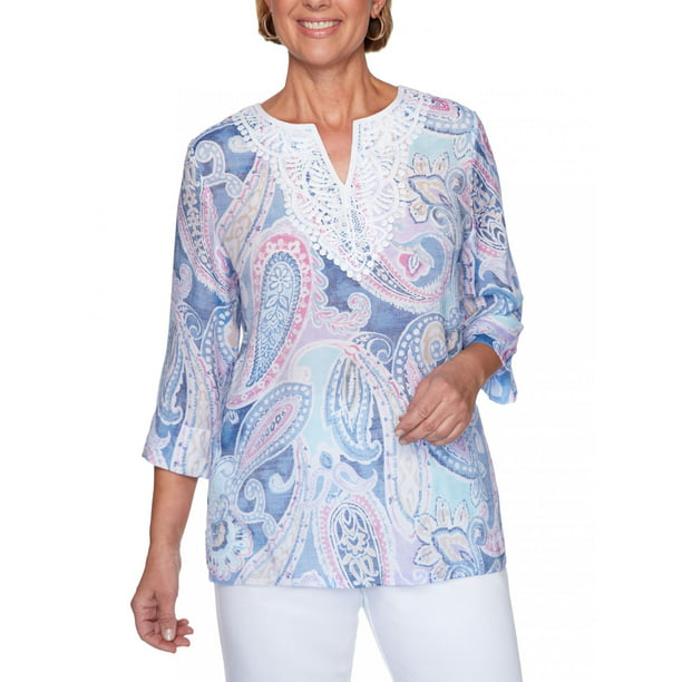 Alfred Dunner - Alfred Dunner Women's Petal Pushers Paisley Lace Tunic ...