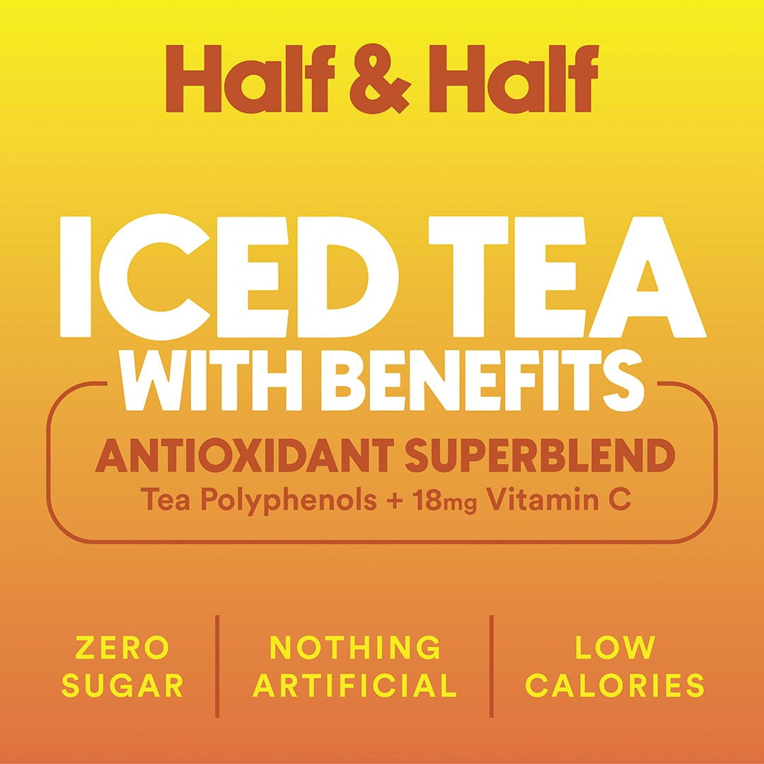 (6 pack) Ryl Iced Tea, Half & Half (Tea/Lemonade), Antioxidant Superblend, Zero Sugar, Low Carb, Zero Calorie Iced Tea, 16.0 fl oz, Can