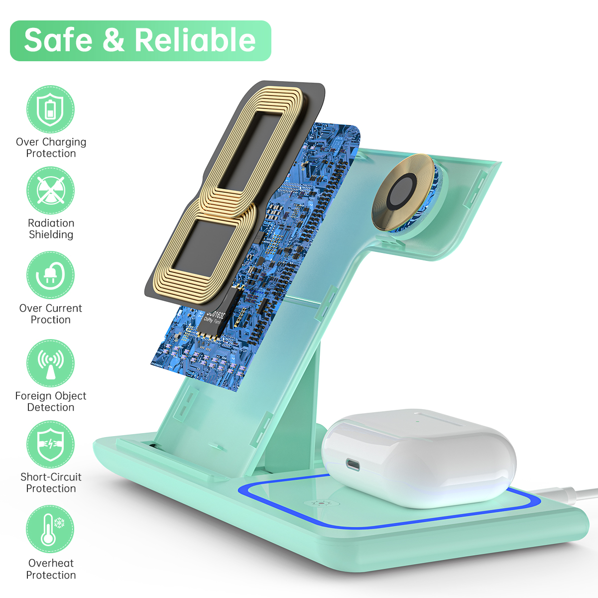 Cshidworld 3-in-1 Wireless Charging Station, Green photo 3