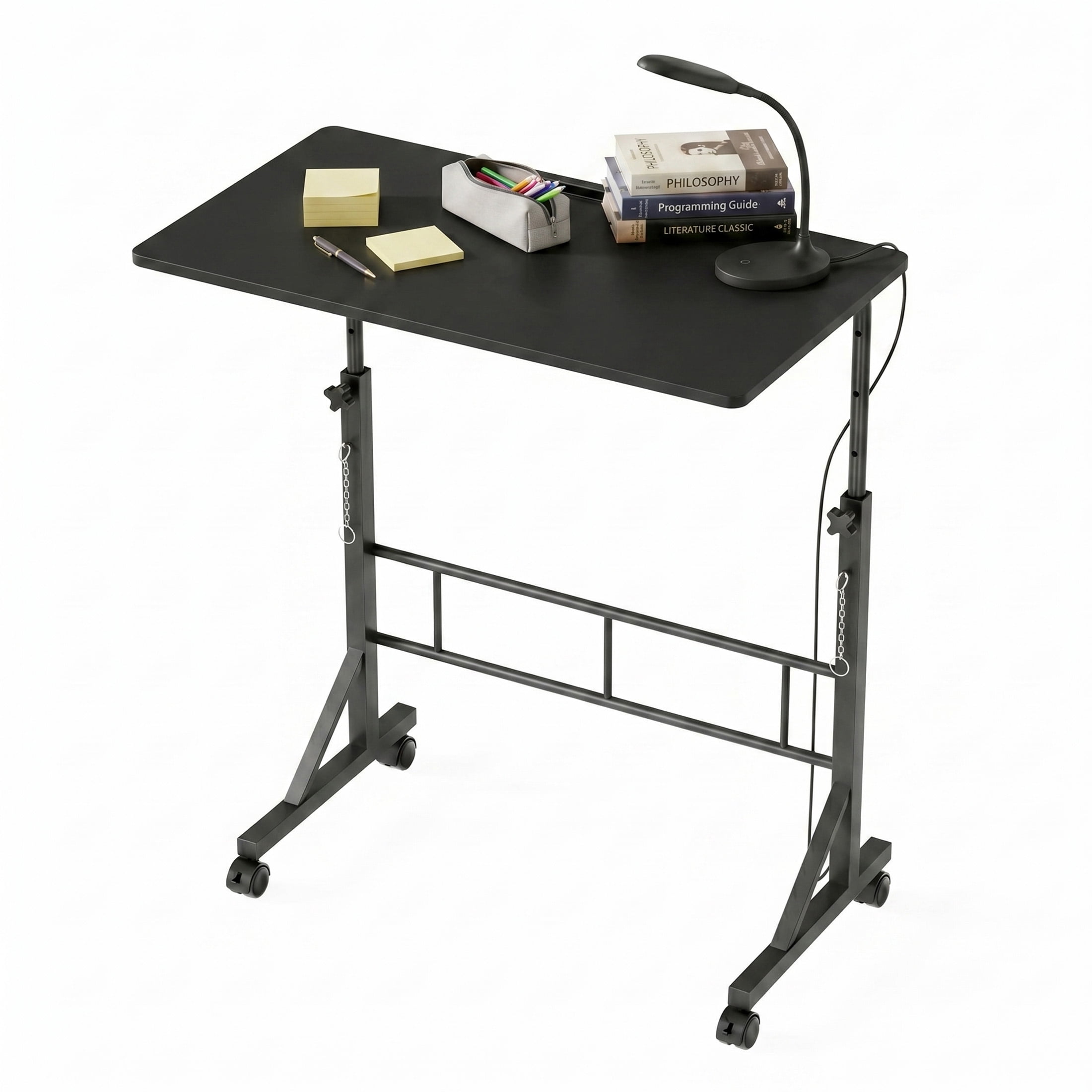 CONCETTA Adjustable Height Mobile Standing Desk with Wheels, 16"x31.5" Small Rolling Computer Desk for Home Office, Black