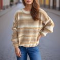 thumbnail image 2 of UAMVSH Women's Oversized Gradient Sweaters Long Sleeve Crew Neck Drop Shoulder Pullover Trendy Casual Loose Fit Knitted Sweaters(Large,Khaki), 2 of 6