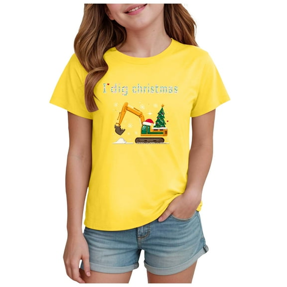 Zshosam Kids Christmas Shirt Christmas Shirts Boys Girls Christmas Tree T Shirt Toddler Christmas Graphic Tees Holiday Short Sleeve Tops Size 5T 6T,(Yellow 5-6 Years)