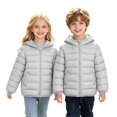 thumbnail image 3 of CPNG Girls and Boys Hooded Lightweight Puffer Jacket Solid Color Zip Up Long Sleeve Padded Coat Winter Casual Quilted Outerwear, 3 of 8