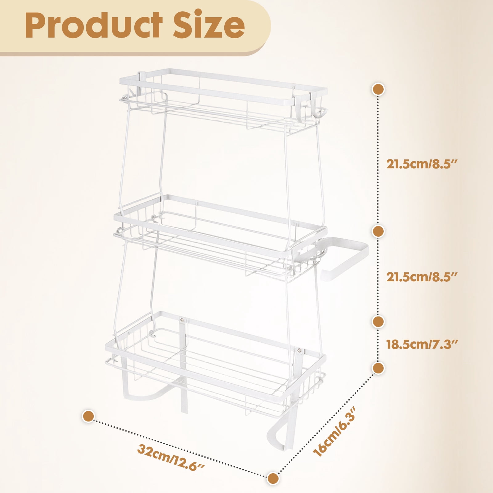 YOYTOO Over the Toilet Storage Shelf, 3 Tier Freestanding Bathroom Caddy Organizer Behind Toilet Stand Shelves Towel Rack with Toilet Paper Roll Holder, White