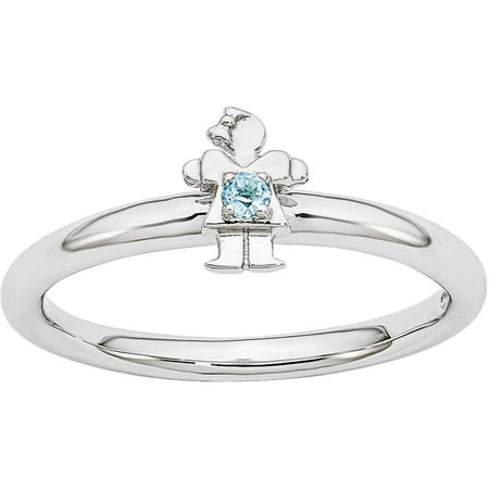 Stackable Expressions Blue Topaz Sterling Silver Rhodium Girl Ring