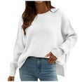 thumbnail image 2 of Lilgiuy Women's Sweater Coat Top Round Collar Loose Long Sleeve Split Coat，White,4 Winter Clothes for 2022, 2 of 5