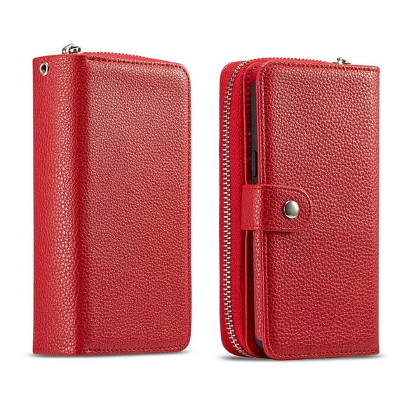 Mignova iPhone XR case,2-in-1 Zipper Wallet Case for iPhone XR 6.1 inch PU Case Removable - Leather Flap Wallet Case Cover(Red)