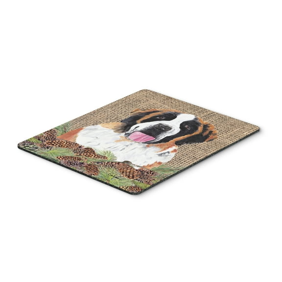 "Saint Bernard Faux Burlap and Pine cones Mouse Pad Hot Pad or Trivet"