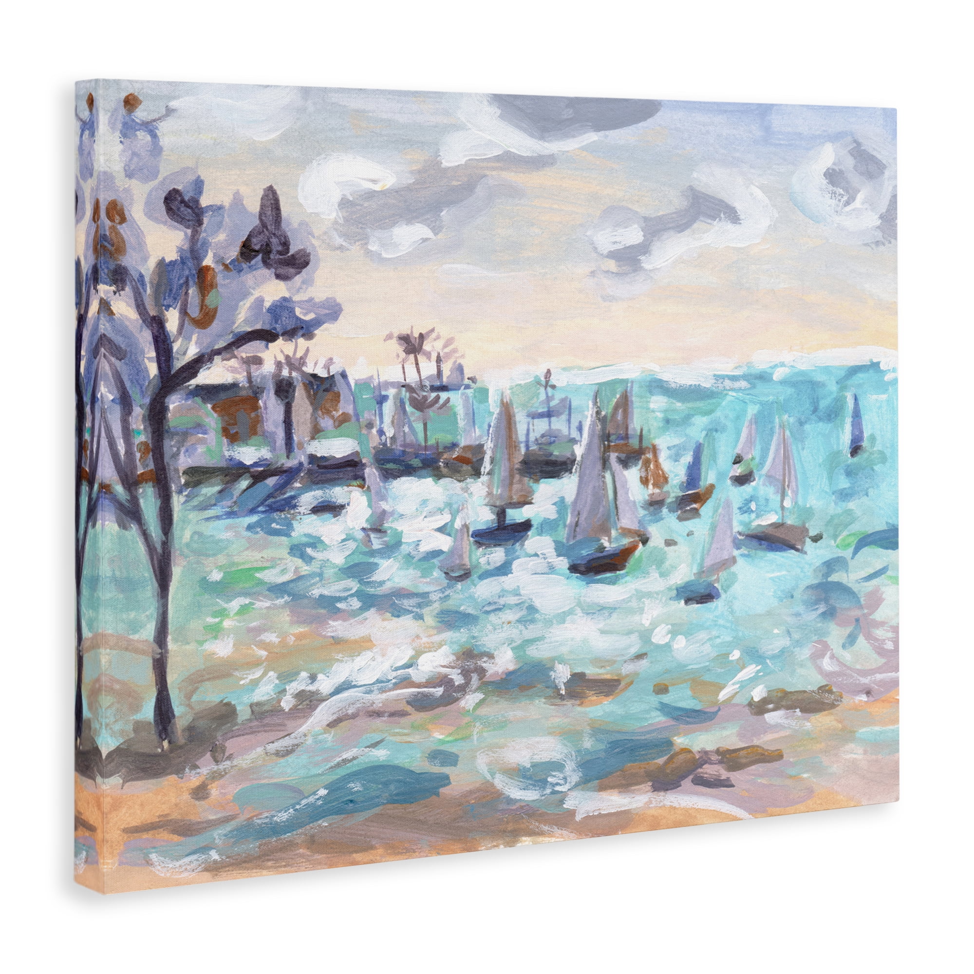 Stupell Industries Sailboat Fleet by Shore Nautical & Beach Painting Wrapped Canvas Art Print Wall Art, 30 x 24