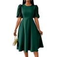 thumbnail image 2 of Elegant Midi Dress with Pockets for Women, Crew Neck, 3/4 Sleeve, A-Line Cocktail Party Dress, 2 of 8