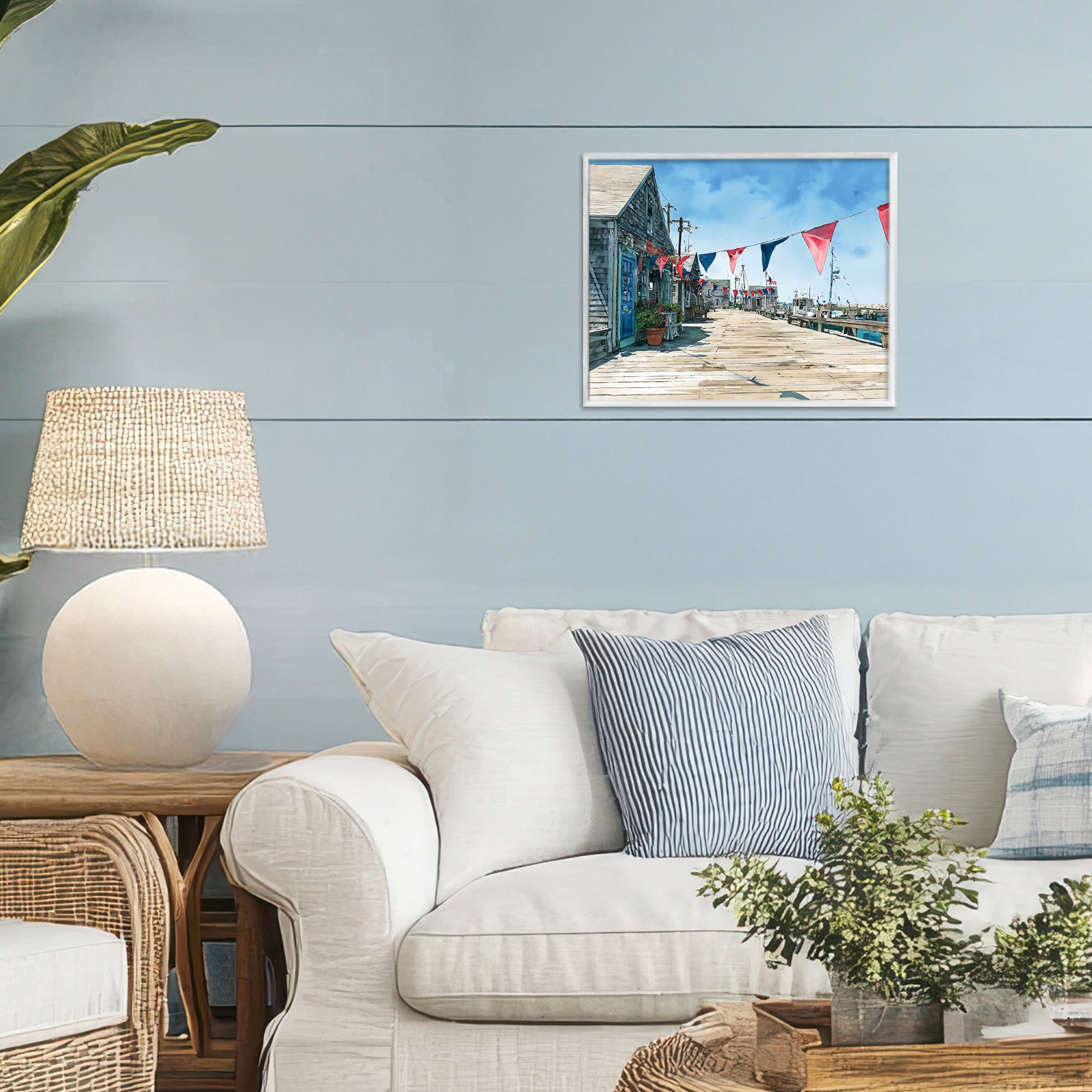Stupell Industries Seaside Fishing Wharf White Framed Giclee Art, design by Franklyn Gregory