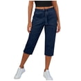 thumbnail image 7 of QATAINLAV Womens Cargo Capri Pants Drawstring Elastic Waist Slim Fit Capris Solid Casual Hiking Workout Cropped Trousers with Pockets, Navy, XXL, 7 of 7
