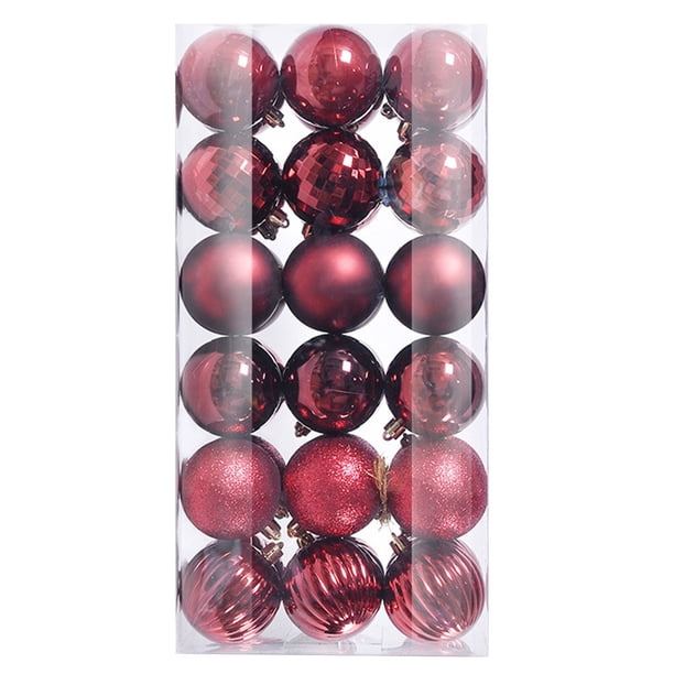 CLLC 36 Adornos Navideños para Árbol, Bolas Decorativas Irrompibles de Plástico PVC Brillante para Decoraciones de Fiestas, Bodas y Coronas (Vino)