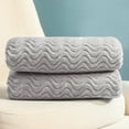 thumbnail image 3 of Exclusivo Mezcla Large Flannel Fleece Throw Blanket, Jacquard Weave Wave Pattern Blanket (50" x 70", Light Grey), 3 of 9