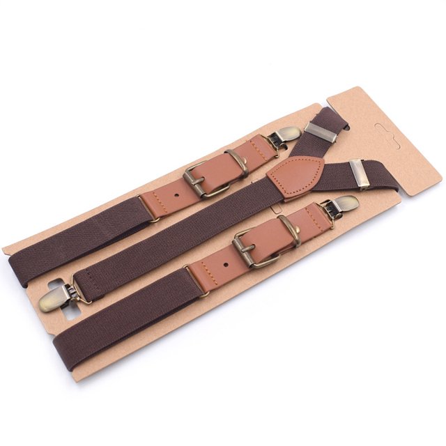 Tirantes de cuero con clip para la espalda de 3 clips, monocromáticos, en forma de Y, estilo adulto, de cuero de 2,5"