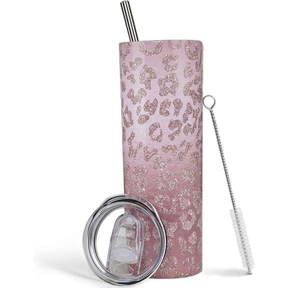 Leopard Tumbler With Lid and Straw Leopard Stainless Steel 20oz Cheetah Print Skinny Tumbler Insulated Leopard Print Tumbler Water Bottle Cups Travel Mug Gifts for Women