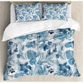 thumbnail image 3 of Leaf Duvet Cover Set Twin Size, Island Ocean Beach Sea Inspired Hawaiian Flowers Palm Tree Leaves Art Print, Decorative 2 Piece Bedding Set with 1 Pillow Sham, Dark Blue and Lilac, by Ambesonne, 3 of 3