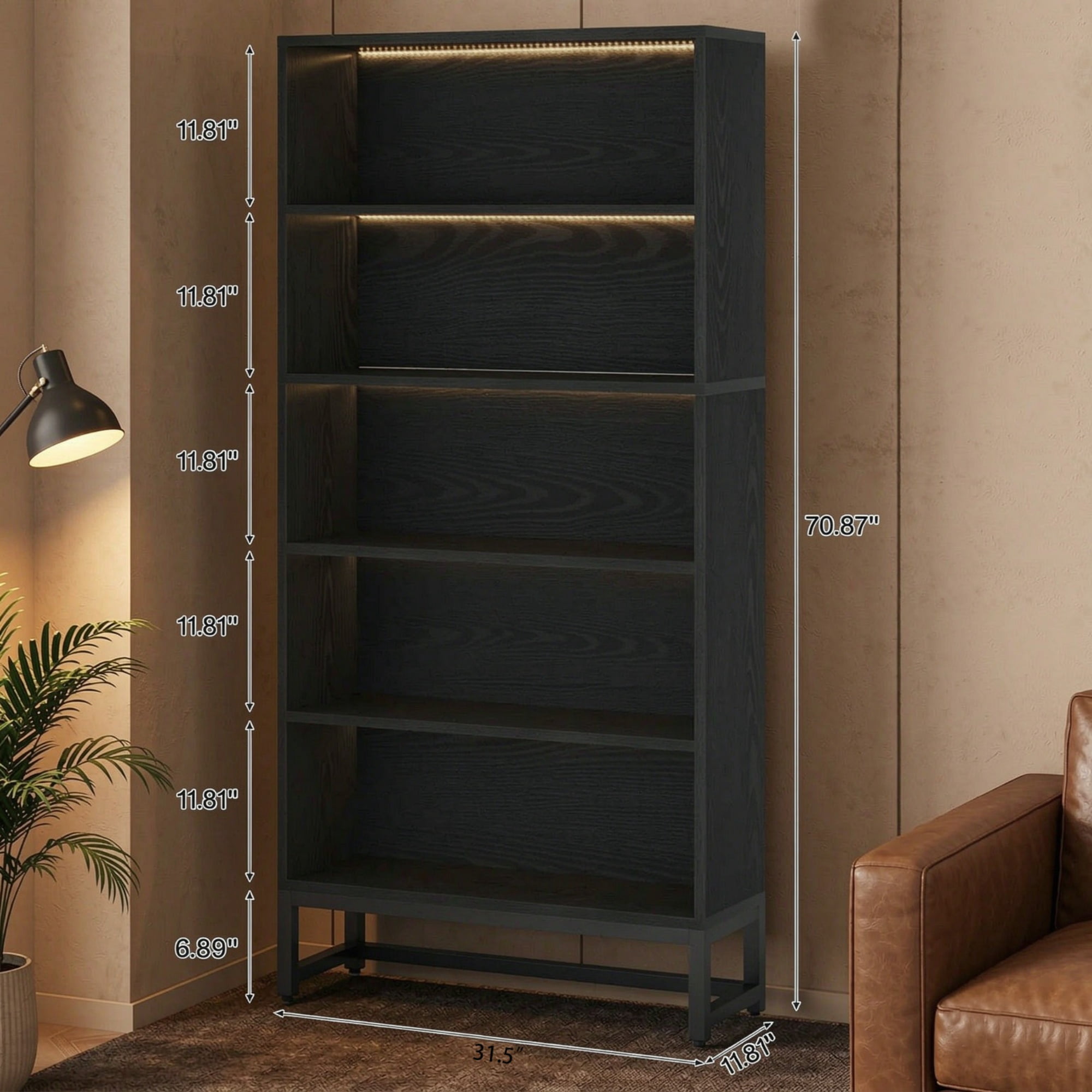 Astoutdoor 5 Tier LED Bookshelf Modern Tall Design