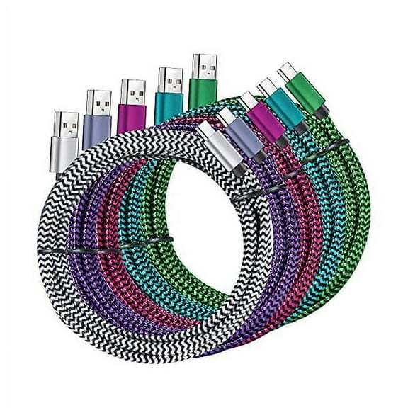USB Type c Cable, 5 Pack (6FT) Nylon Braided USB C Cables 3A Fast Charging Charger for Samsung Galaxy S9/S8 Note8/9 20 10 S21 S20 S10 Plus C Cord