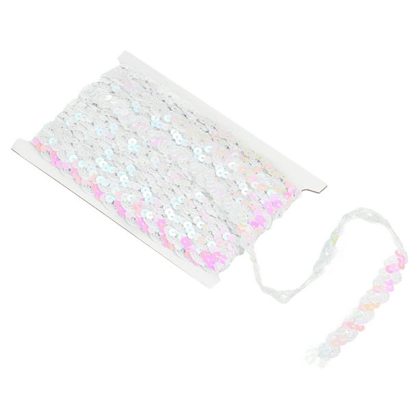Uxcell 11 yardas de cinta de flecos de lentejuelas de 0.6 pulgadas, cinta de lentejuelas planas para manualidades de costura, blanca