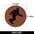 thumbnail image 2 of Snowboarder Carve Snow 2.5" Faux Leather Round Engraved Iron-On Patch - Brown, 2 of 6