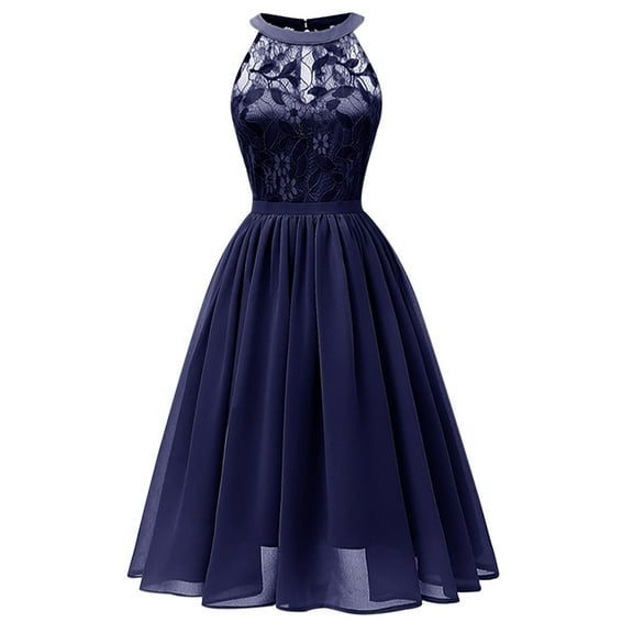 Ichaunyi Summer Dresses Clearance Women Lace Chiffon Halterneck Large Swing Skirt Party Dress Cocktail Prom Ballgown Vintage Dress