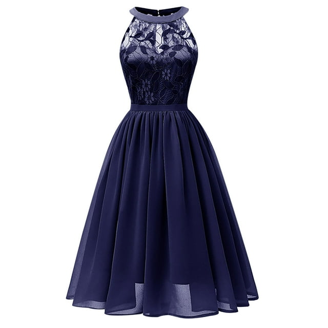 Vestido de fiesta con falda de columpio grande y cuello halter de gasa de encaje para mujer, vestido de fiesta de cóctel, vestido Vintage Wmkox8yi FGJ173