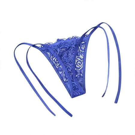 

BIZIZA Women Thongs Sexy Panties Low Rise Lace Up Tanga Seamless Lingerie Blue Free Size