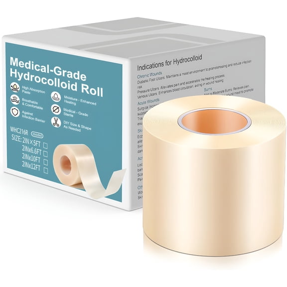 QARUN Hydrocolloid Bandages for Wound Care,Medical-Grade Hydrocolloid Roll with Self-Adhesive,Ultra Absorbent,Flexible & Waterproof,Cut-to-Size First Aid Kit Essential (2in*4.8ft)