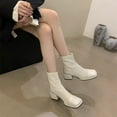 thumbnail image 2 of Lovskoo 2024 Women's High-Heels Mid Calf Boots Closed Toe Boots Fall and Winter Boots Skin Lined Antislip Ankle Boots Outdoor Slip-On Waterp Roof Booties Comfort Shoes White, 2 of 8